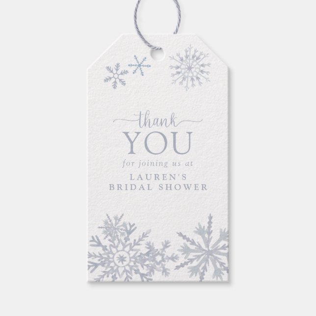 Étiquettes-cadeau Flocon de neige Dusty Merci de douche bleu (Devant)