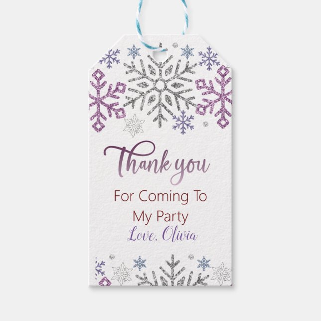Étiquettes-cadeau Flocon de neige Noël violet argent (Devant)