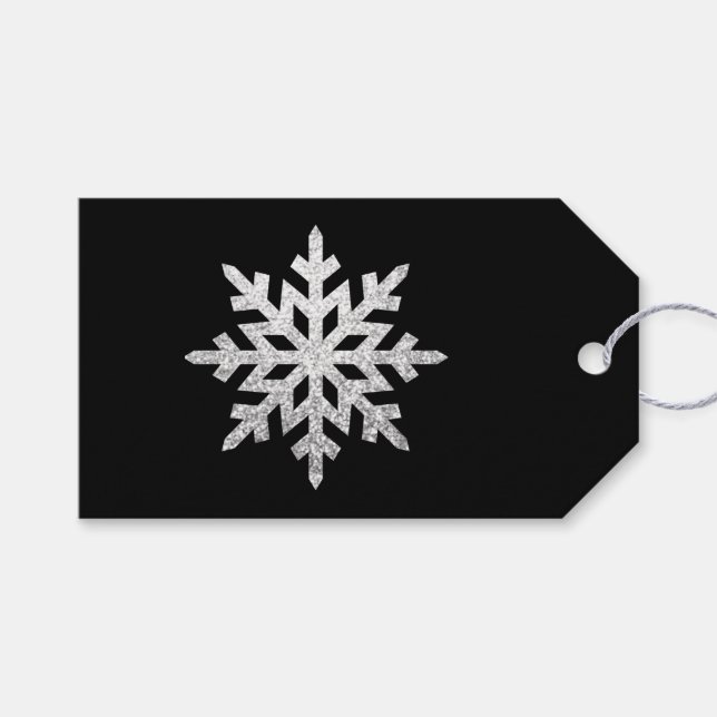 Étiquettes-cadeau Flocon de neige Parties scintillant en argent (Devant (Horizontal))