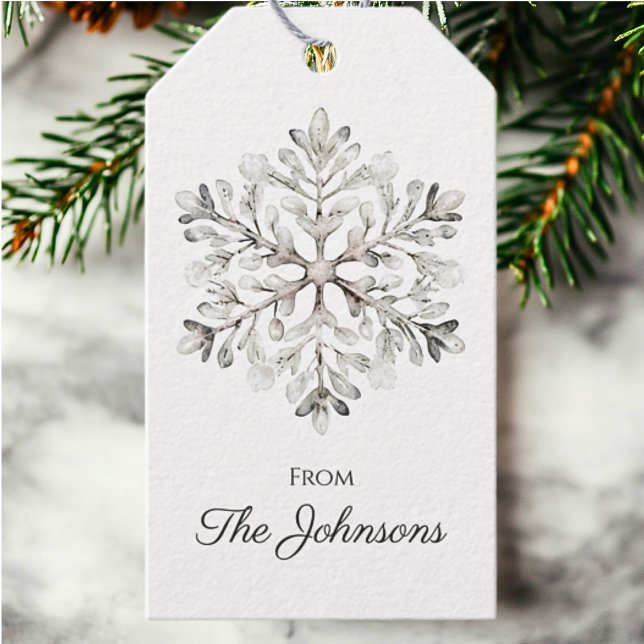 Étiquettes-cadeau Flocon de neige Rustique aquarelle Noël personnali (Créateur téléchargé)