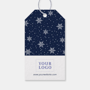 Étiquettes-cadeau Flocons de neige Bleu Joyeux Noël Logo d'entrepris