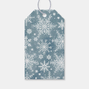 Étiquettes-cadeau Flocons de Neige Bleus Aquarelle Vacances d'Hiver