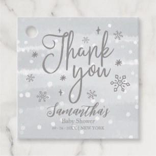 Étiquettes Cadeau Flocons de neige Hiver Gris Remerciements Baby Sho