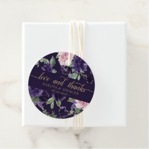Étiquettes Cadeau Floraison Purple et rose Amour et Merci