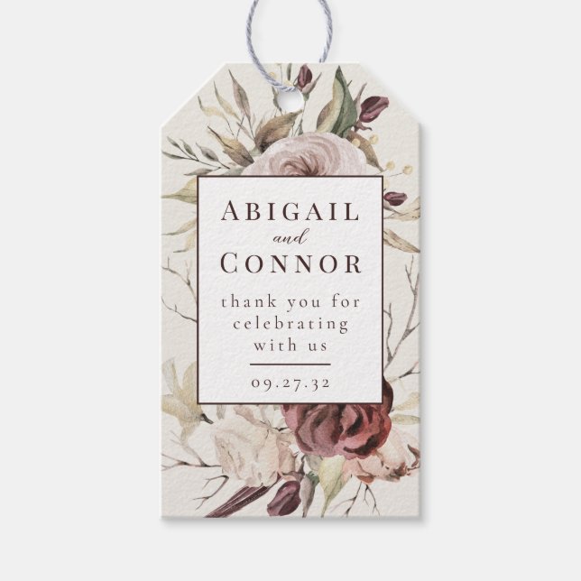Étiquettes-cadeau Floral à la crème Rustique Boho Marsala (Devant)