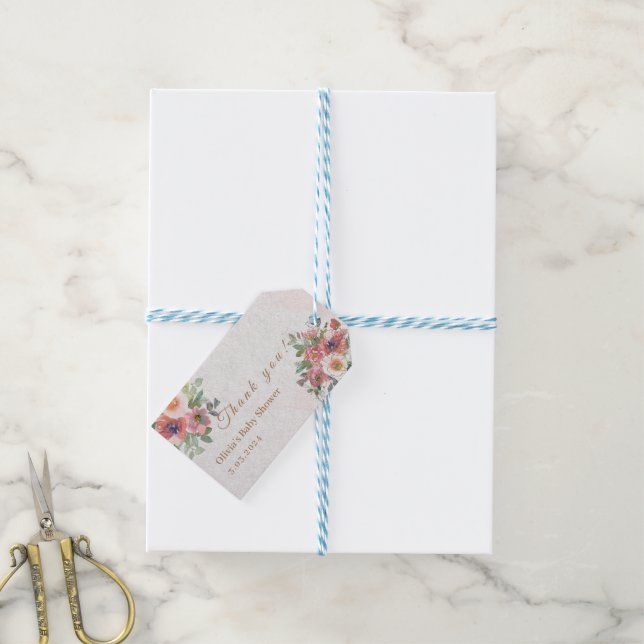 Étiquettes-cadeau Floral Baby Girl Douche (With Twine)