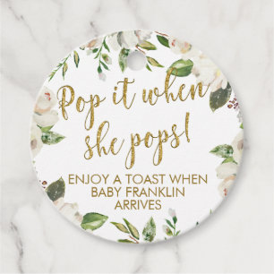 Étiquettes Cadeau Floral blanc et or Pop It When She Pops