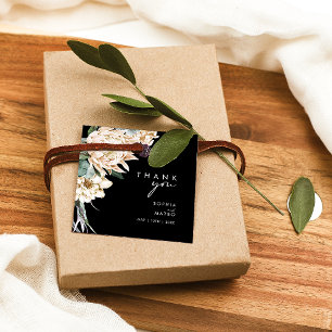 Étiquettes Cadeau Floral blanc Mots clés Merci noir Favor