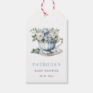 Étiquettes-cadeau Floral Blue Tea Party Baby shower garçon