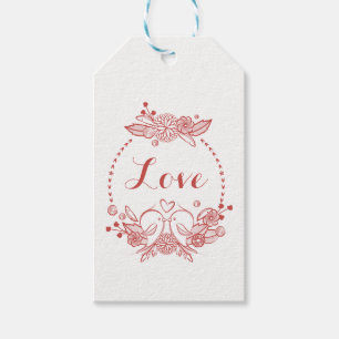 Étiquettes-cadeau Floral Bourgogne Amour Rouge Lovebirds Mariage