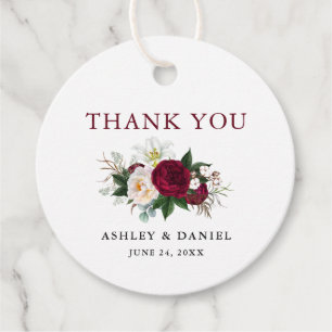 Étiquettes Cadeau Floral Bourgogne Mariage de verdure