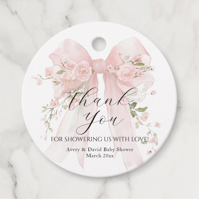 Étiquettes Cadeau Floral Bow Élégant Baby shower Fille Fleur (Devant)
