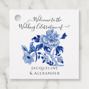 Étiquettes Cadeau Floral Chinoiserie Marine Blue White Bird Mariage