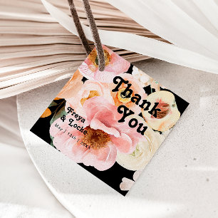 Étiquettes Cadeau Floral coloré gras Merci noir