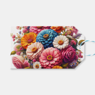 Étiquettes-cadeau Floral coloré/Zinnia printanière/Rose