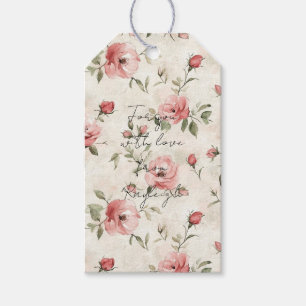 Étiquettes-cadeau Floral de roses roses blanches ivoire