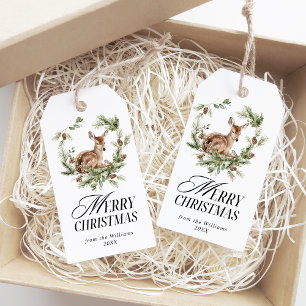 Étiquettes-cadeau Floral Deer Élégant Joyeux Noël Moderne