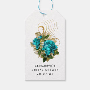 Étiquettes-cadeau Floral d'huile d'or Turquoise et Faux