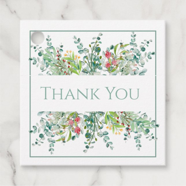 Étiquettes Cadeau Floral Elégant Vert Aquarelle Merci (Devant)