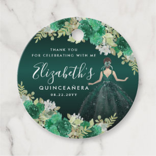Étiquettes Cadeau Floral Emerald Green Anniversaire Merci Quinceaner