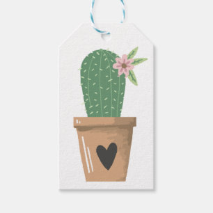 Étiquettes-cadeau Floral Green Cactus Succulent rose Fleur Coeur