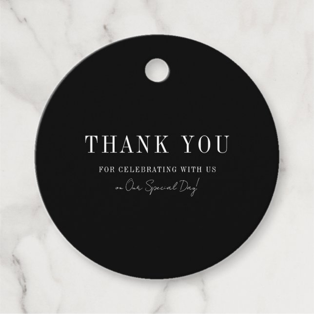 Étiquettes Cadeau Floral Line Art Rustic Black Elegant Wedding (Devant)
