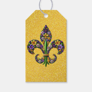 Étiquettes-cadeau Floral Mardi Gras fleur de lis