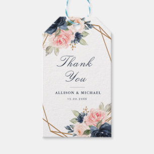 Étiquettes-cadeau Floral Marine & bleu aquarelle mariage géométrique