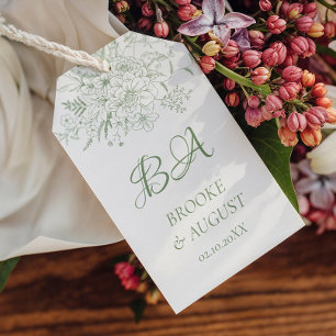 Étiquettes-cadeau Floral Monogramme Sage Mariage vert