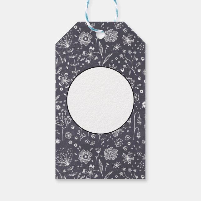Étiquettes-cadeau Floral noir et blanc moderne (Dos)