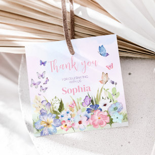 Étiquettes Cadeau Floral Petit Papillon Carré de fête d'anniversaire