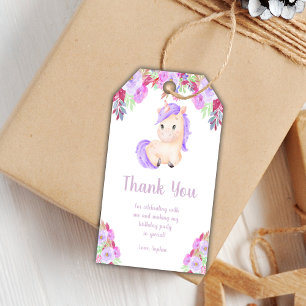 Étiquettes-cadeau Floral Purple Unicorn Anniversaire Balises cadeaux