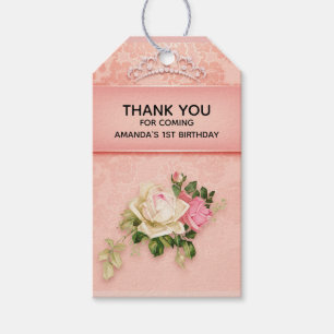 Étiquettes-cadeau Floral rose avec Diamond Tiara Princess Anniversai