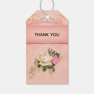 Étiquettes-cadeau Floral rose avec Diamond Tiara Princess Merci