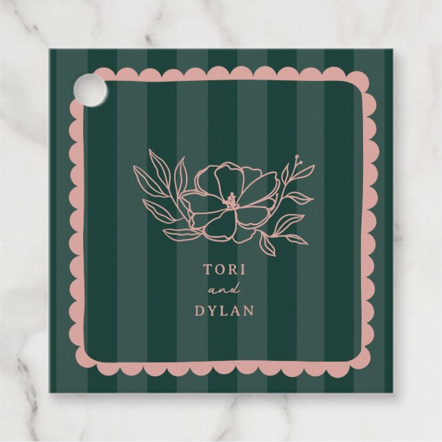 Étiquettes Cadeau Floral rose Botanique Vert Mariage (Devant)