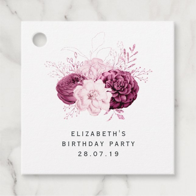 Étiquettes Cadeau Floral rose et bordeaux (Devant)