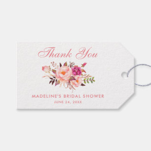 Étiquettes-cadeau Floral rose Fête des mariées blanche Merci