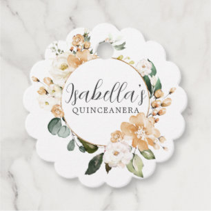 Étiquettes Cadeau Floral Rose Or Blanc Personnalisé Quinceanera