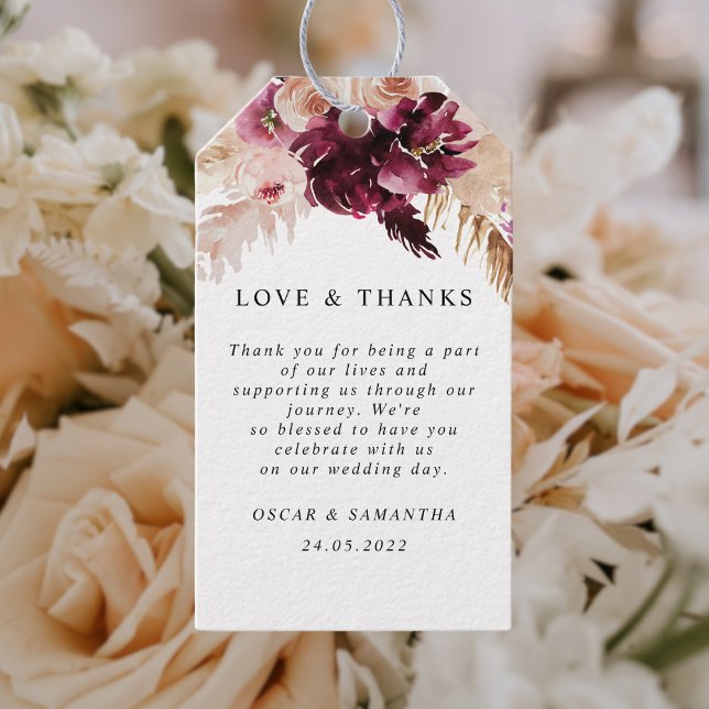 Étiquettes-cadeau Floral rose rose de Bourgogne moderne (Créateur téléchargé)