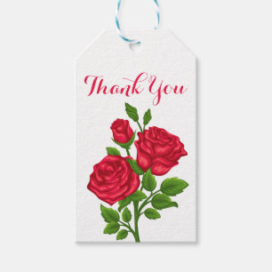 Étiquettes-cadeau Floral Rouge Rose Merci Fleur Mariage