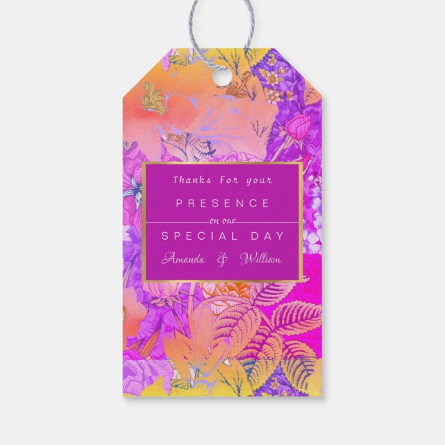 Étiquettes-cadeau Floral Vintage rose et jaune (Dos)
