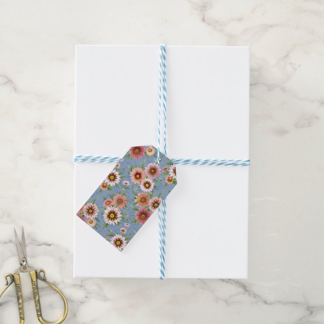Étiquettes-cadeau Flore bleu et rose (Avec de laficelle)