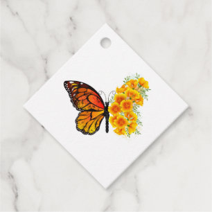 Étiquettes Cadeau Flower Butterfly with Yellow California Poppy