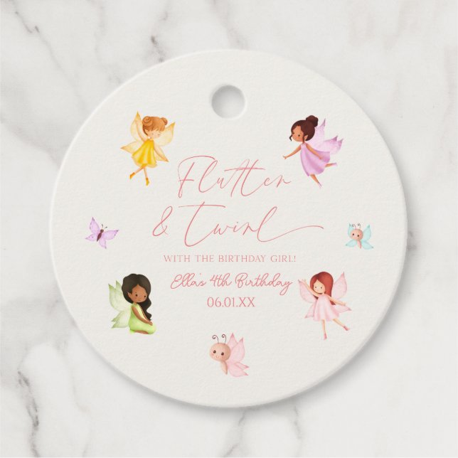 Étiquettes Cadeau Flutter et Twirl Enchanted Fairy Anniversaire fête (Devant)