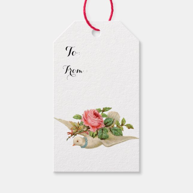 Étiquettes-cadeau FLYING DOVE AVEC ROSE ROSE ROSE ROSE Saint-Valenti (Devant)