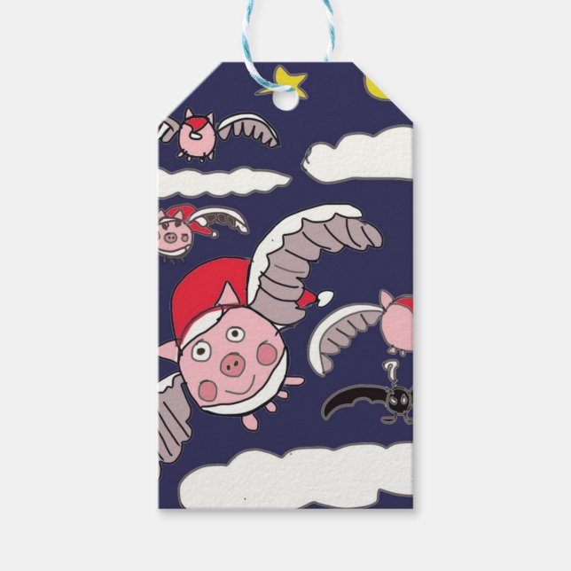Étiquettes-cadeau Flying Pig Père Noël (Devant)