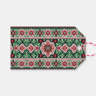 Étiquettes-cadeau Foire de Noël/hiver île rouge et verte