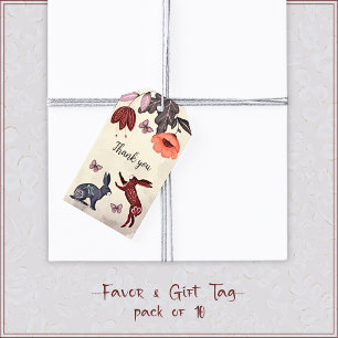 Étiquettes-cadeau Folk Art Rabbit Papillon Hygge Floral Anniversaire