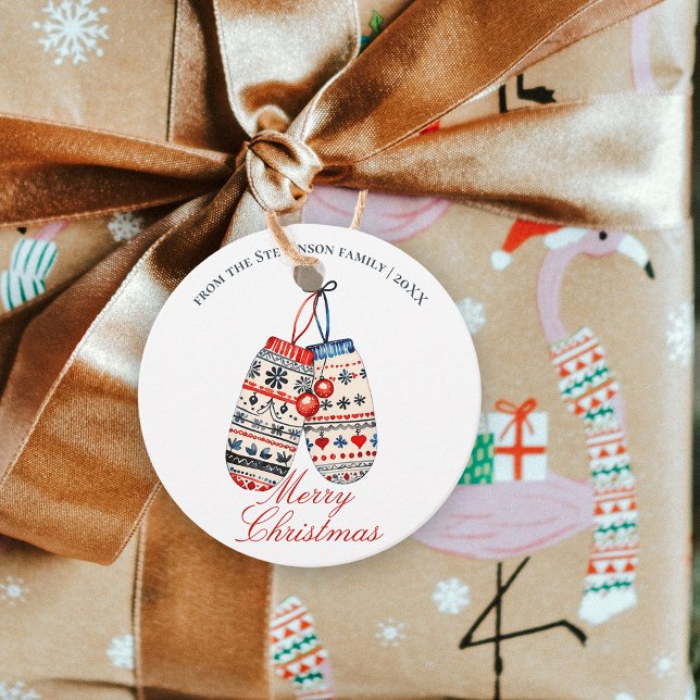 Étiquettes Cadeau Folk Nordic Winter Mittens Joyeux Noël (Créateur téléchargé)