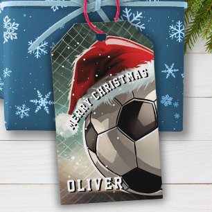 Étiquettes-cadeau Football Football Ball Santa Hat Joyeux Noël
